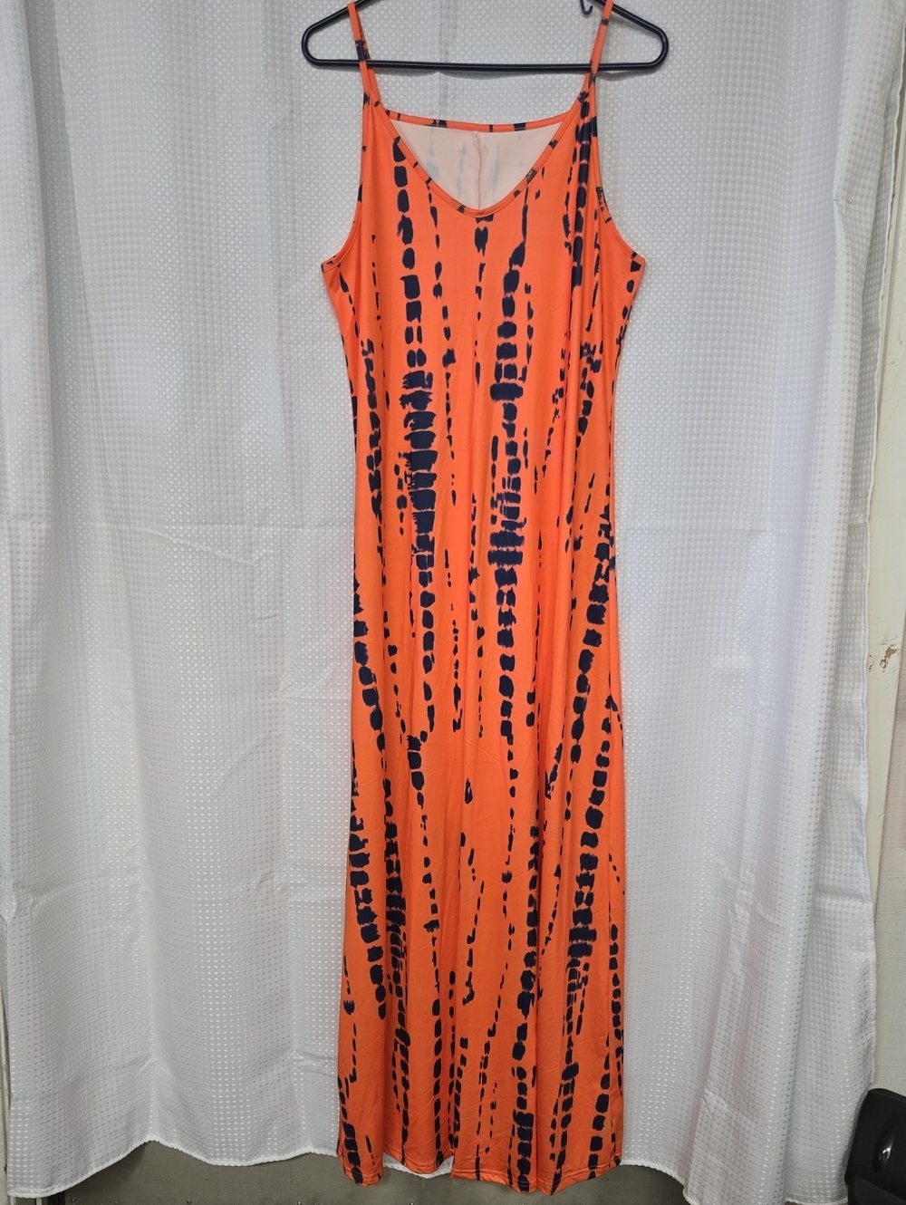 Orange Tie-Dye Maxi Dress with Navy Print - Women
